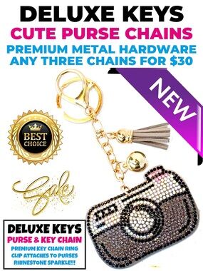 DeLuxe Keys Rhinestone Keychain/Purse Chain GREY CAMERA